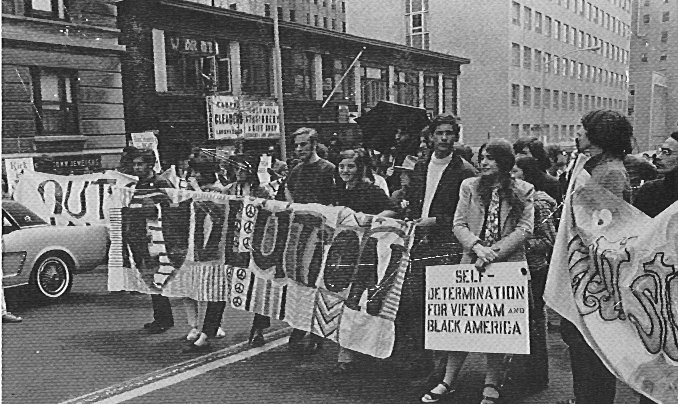 Striking Columbia students marching to City College, 1968
