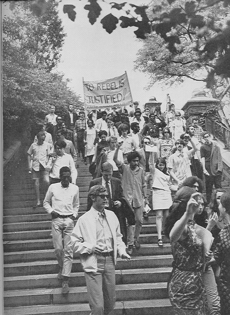 Striking Columbia students entering Morningside Park May 1968