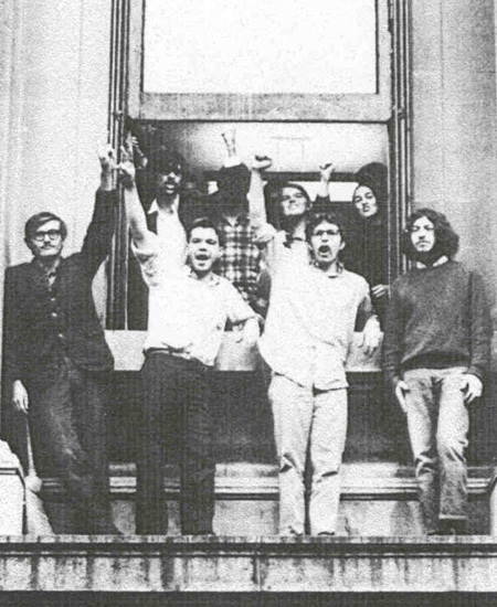 Students occupying the Columbia University President's Office in Low
 Library, April 1968