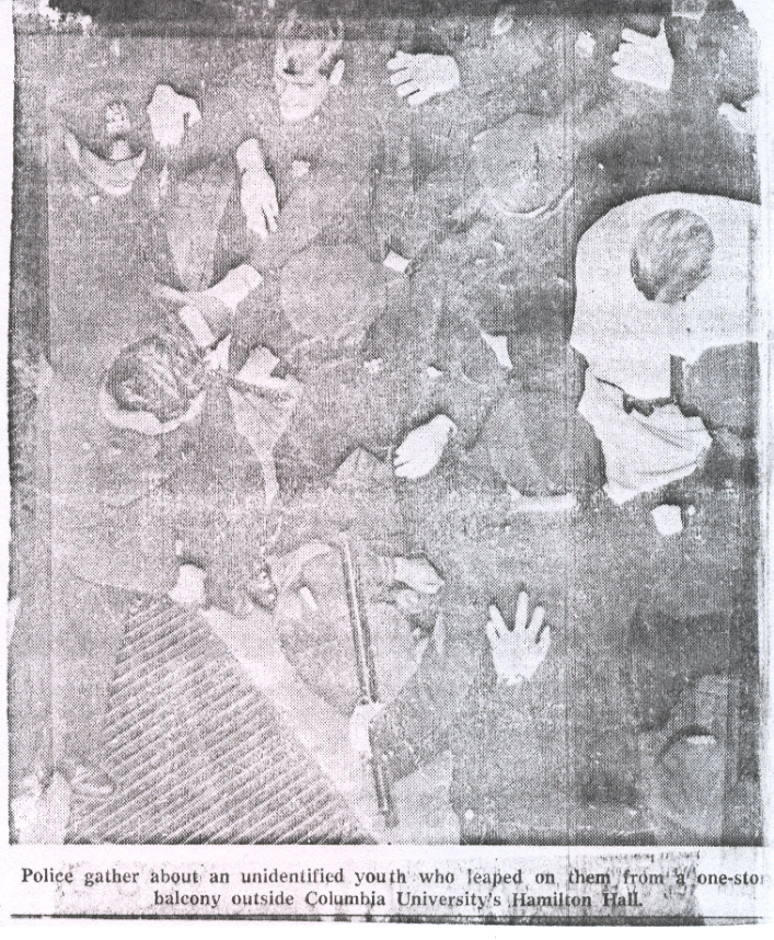 Columbia University 1968 - Youth who leaped onto police from 2nd story  window