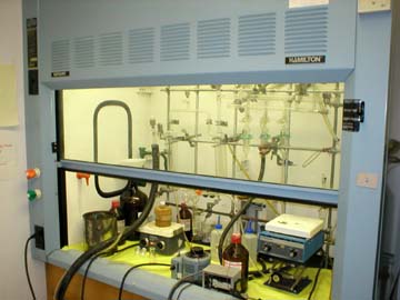 Fumehood for nanoparticle synthesis.