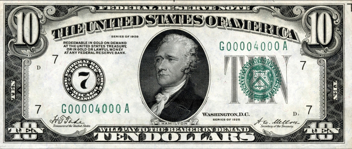 US ten dollar bill 19281