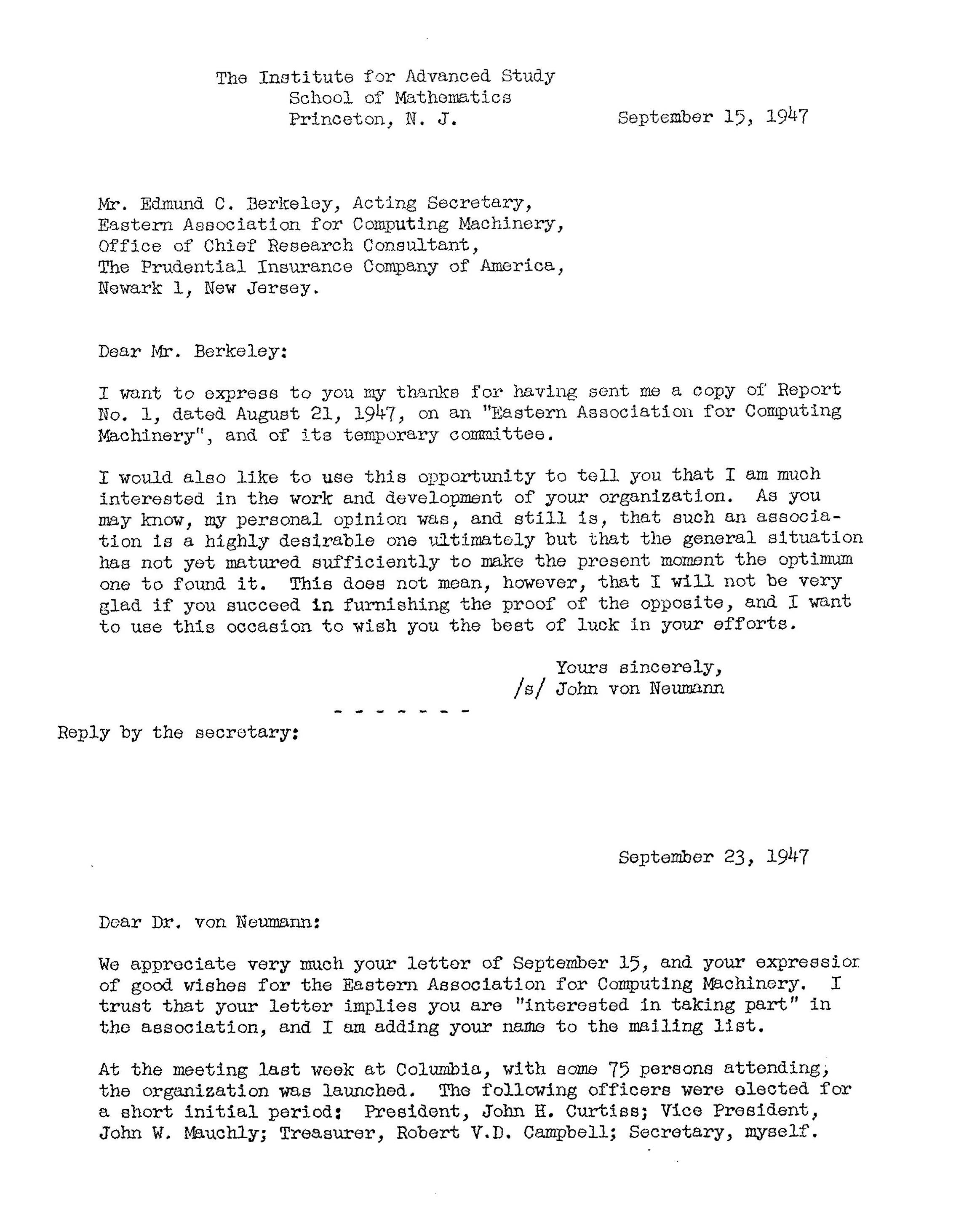 John von Neumann letter