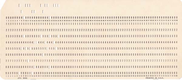 Punched card with holes