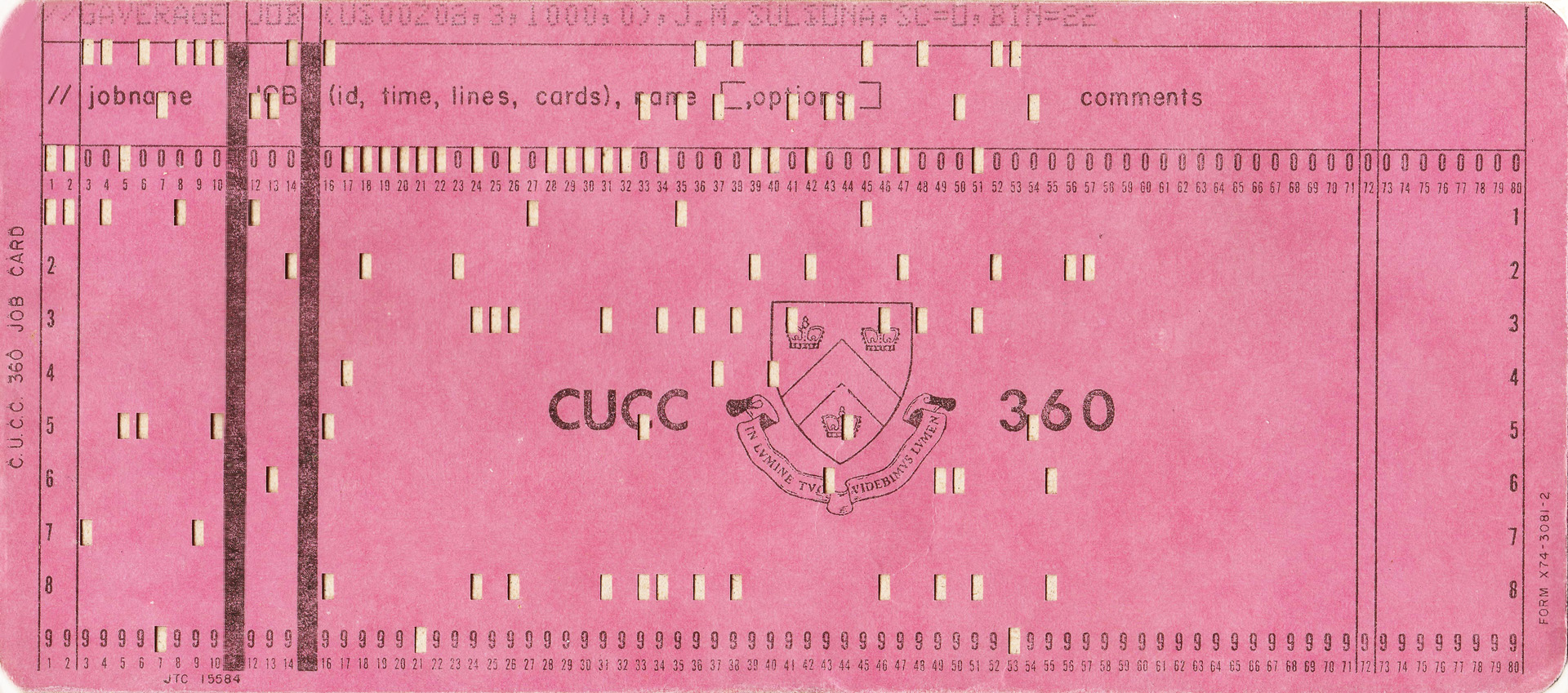 CUCC IBM 360/91 Job Card
