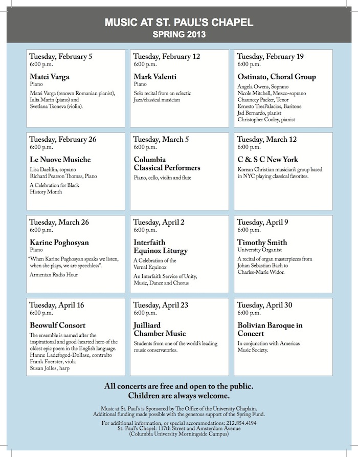 Music at St. Paul's Schedule Spring 2013