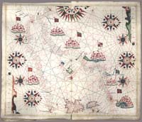 Joan Oliva (1580-1615) 
Portolan atlas of five charts of the the European and African Coasts of the Mediterranean and Atlantic, on 6 parchment leaves, signed Italy, ca. 1590, RBML, Plimpton MS 94