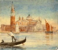 From the Talbot F. Hamlin architectural drawings and papers: 2. Church of San Giorgio Maggiore, Venice. Watercolor and graphite on paper. undated.