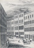 Harper & Brothers building in 1825, Cliff Street, New York, New York. [Harper & Brothers Records]