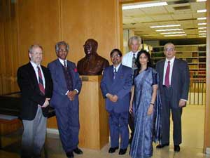 (l. to r.) Prof. Phil Oldenburg (Associate Director, Southern Asian Institute), Dr. Varhade, Dr. Mungekar, Prof. Jack Hawley (Dept. of Religion, Barnard), Prof. Gauri Viswanathan (Director, Southern Asian Institute), and Dr. David Magier (South Asia Librarian)