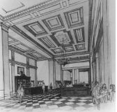 Architect's rendering of restored third-floor circulation lobby