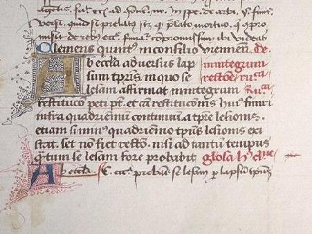 A Constitution of Pope Clement V = Detail from Columbia University Library. Smith Western MS 18, f. 18.