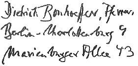 image of Bonhoeffer's address in his own hand