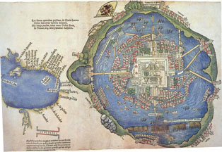 mapa de Tenochtitlán en color (Nuremberg 1524)