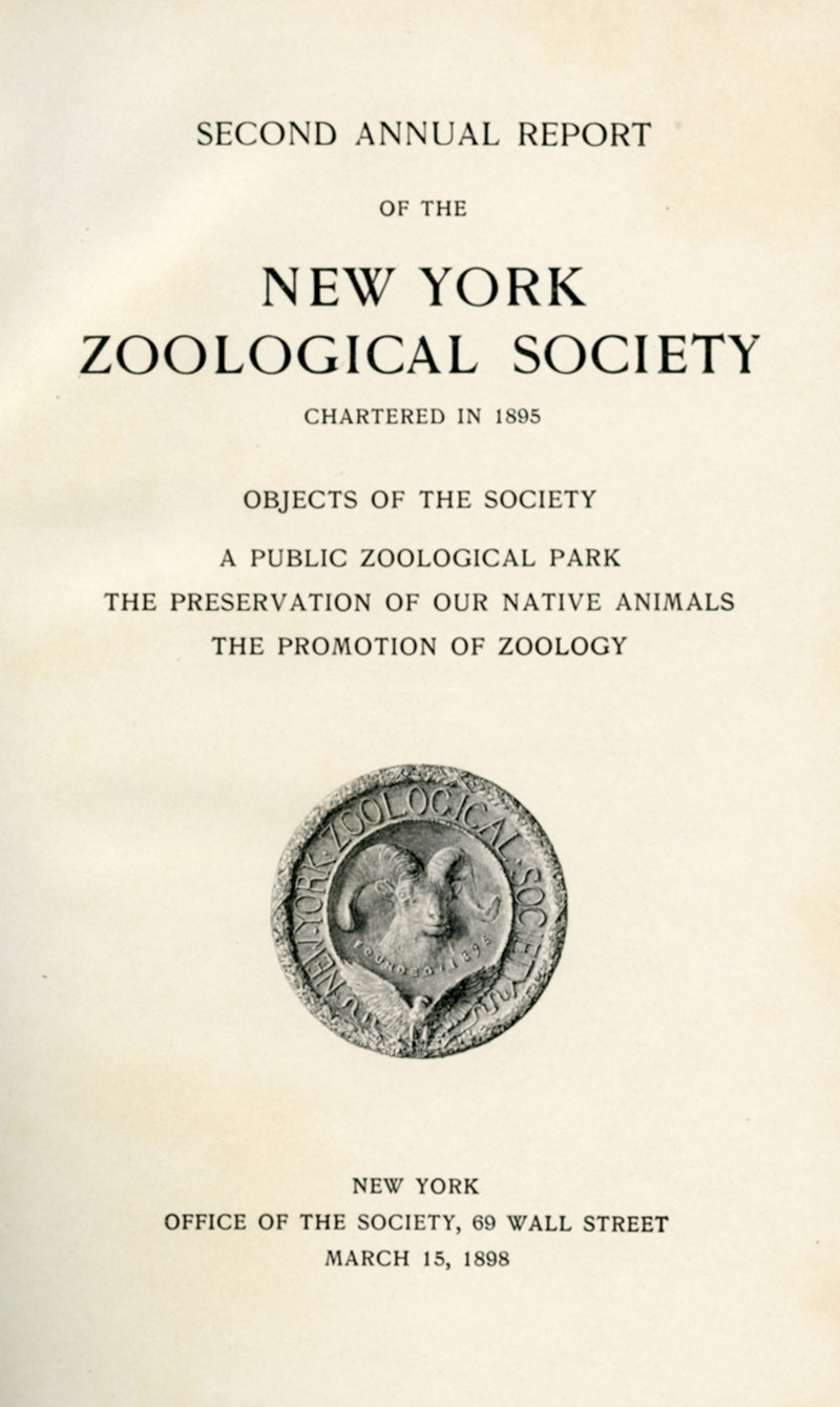 Title page from the Second Annual Report of the NYZS