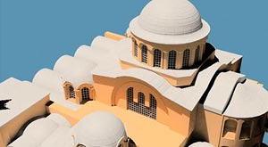 Model of Kariye Camii with arched roof and minaret