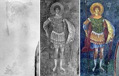 Saint George in three stages of restoration. 