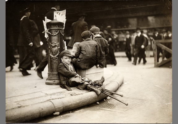 Brown Brothers, <em>Crippled Boy Resting against Fire Alarm</em>, ca. 1918, Gelatin silver print