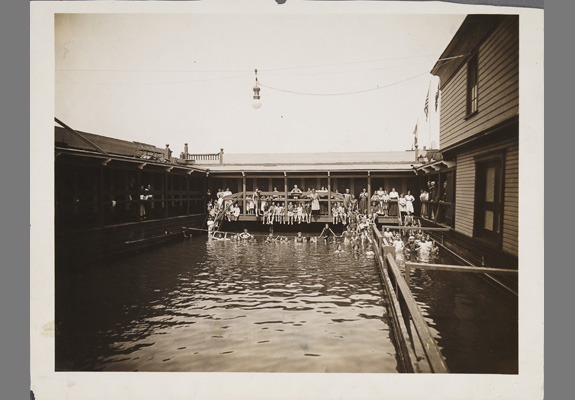 E. Stopff, <em>Battery Floating Bath with Girls, interior</em>, ca. 1900, Gelatin silver print