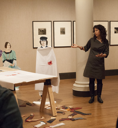 Emily Liebert giving a talk on Multiple Occupancies: Eleanor Antin's "Selves"