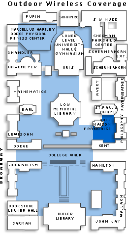central Morningside Campus map of wireless coverage