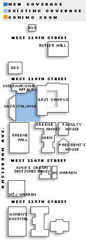 east side of Morningside Campus map of wireless coverage