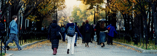 The open gates on a fall afternoon at Columbia University.