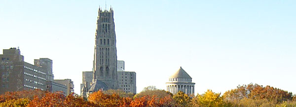 Riverside Church and Grant's Tomb rise above Riverside Park.