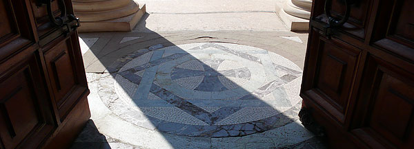 A mosaic outside the doors of St. Paul's Chapel.