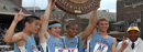 Members of the 4x800 relay team that won the Penn Relays a year ago.