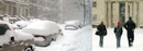 New York City street in the snow.