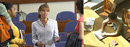 A professor with students at the School of Social Work.