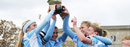 The Columbia women's soccer team celebrates its first Ivy League title after defeating Harvard in the fall of 2006.