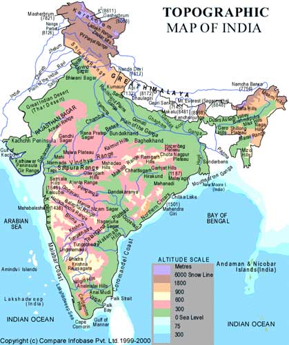 Contour Map Of India Topographic