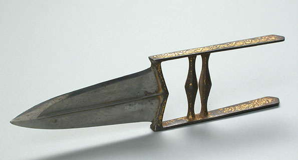 A dagger or katar meant to be gripped at right angles to the blade for 