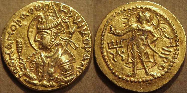 And in this coin, Huvishka honors Miiro, or the Roman god Mithra (akin to 