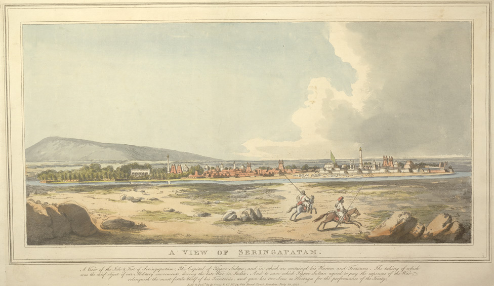 "A View of the Island Fort of Seringapatam," an etching published by D. Orme, 1792
