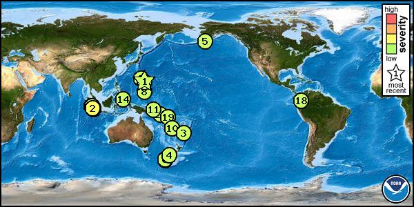 Tsunami SMS Messages Sent to Indicated Regions in Past 30 Days (Credit: Integrated Tsunami Watcher Service)