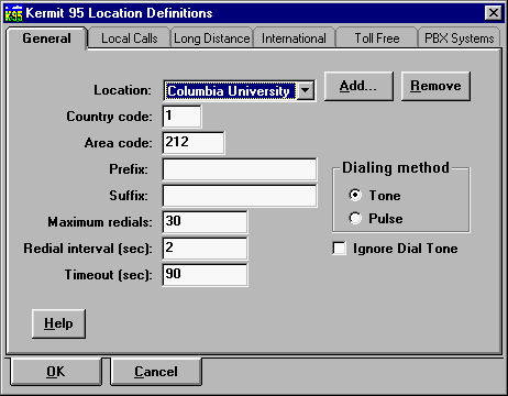 k95 dialer location definitions
