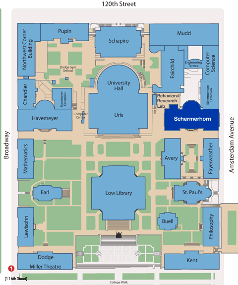 Map of the location of Schermerhorn Hall