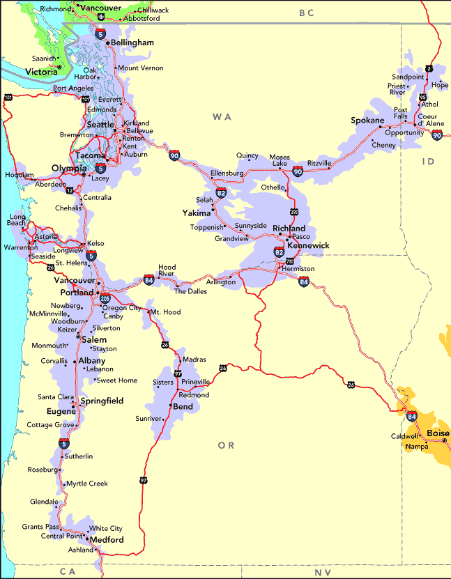 Western/SW Washington Oregon Area Coverage Map