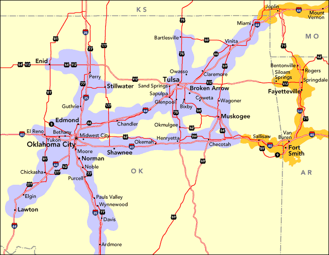 Oklahoma City and Tulsa Area Coverage Map