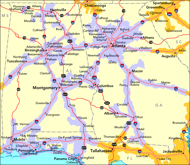 Alabama Area Coverage Map
