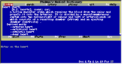 Stedman's Electronic Dictionary for DOS occupying half of 
WPDOS 5.1 window, with own menu and multiple colors