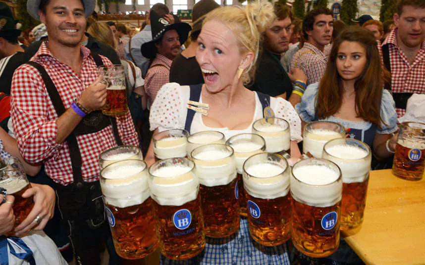 Waitress with beer steins