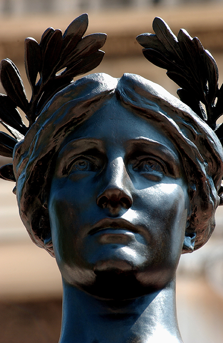 Closeup of the Alma Mater statue on Low Plaza on Columbia University Morningside campus
