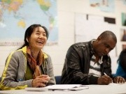 two teachers laughing