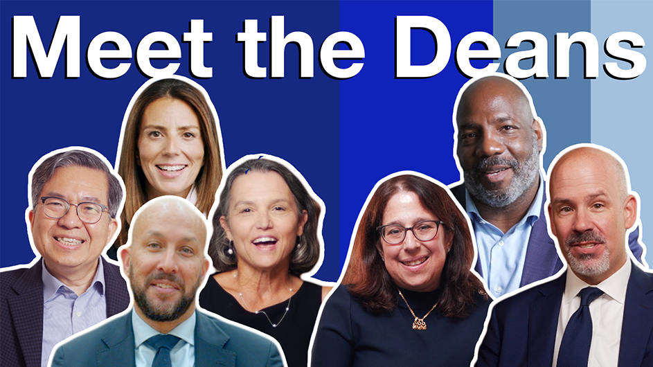 Meet the Deans with cutouts of Columbia Dean faces. 