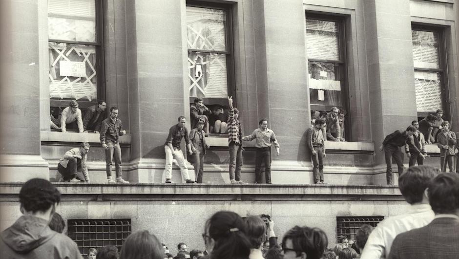 In April 1968, more than 1,000 protesting students occupied five campus buildings. The students effectively shut down the University until they were forcibly removed by New York City police officers. In April 1968, more than 1,000 protesting students occupied five campus buildings. The students effectively shut down the University until they were forcibly removed by New York City police officers.