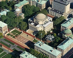 Low library and campus from above